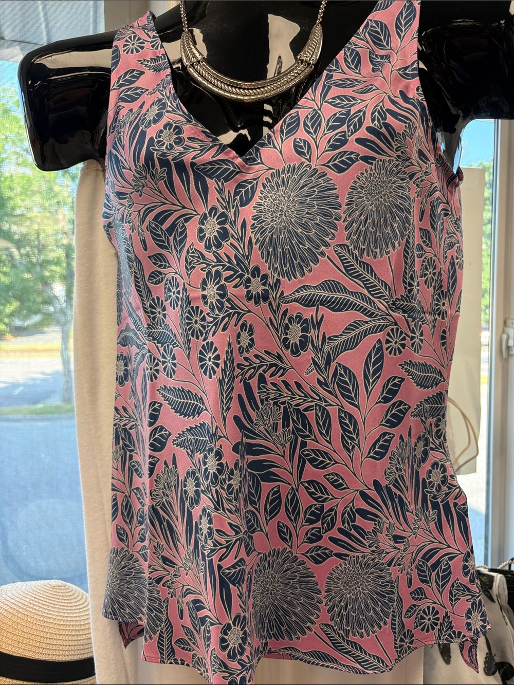 Sleeveless V-Neck Floral Camisole in Pink and Navy -NWT